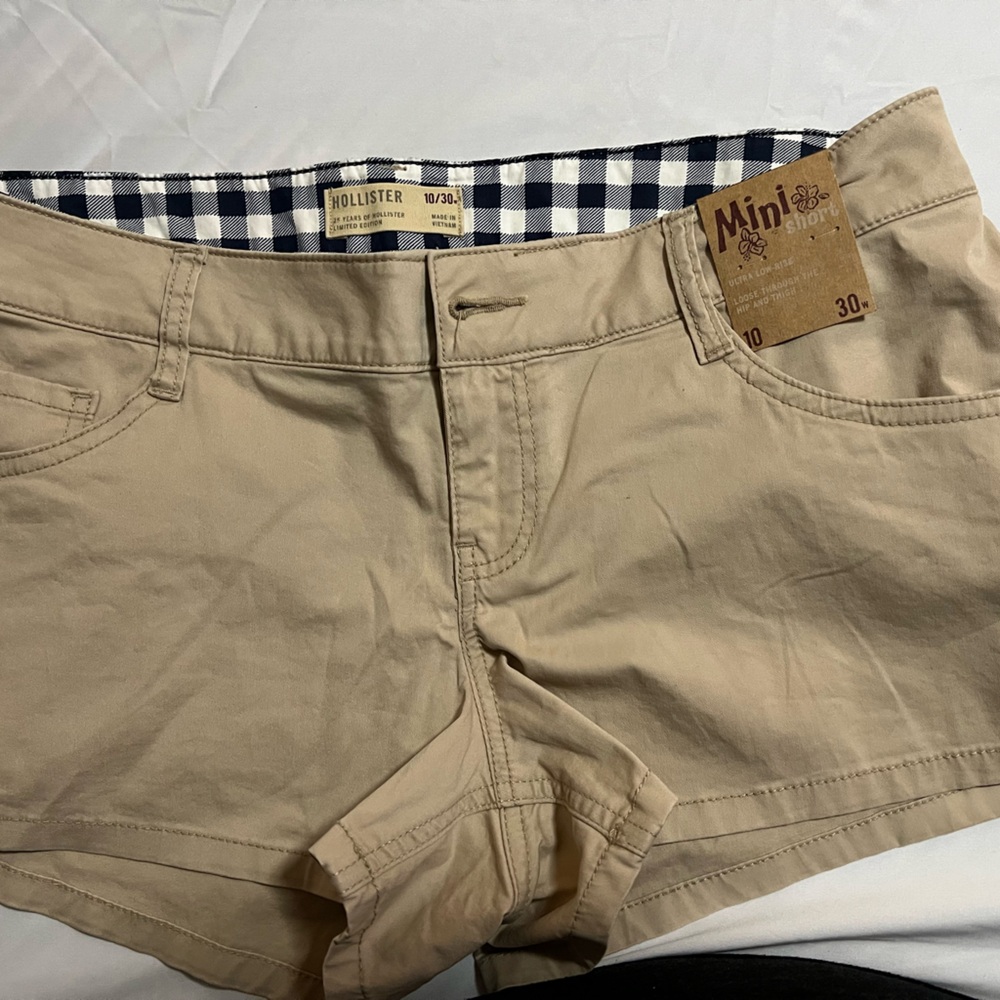 Hollister Tan Shorts with Checkered Waistband